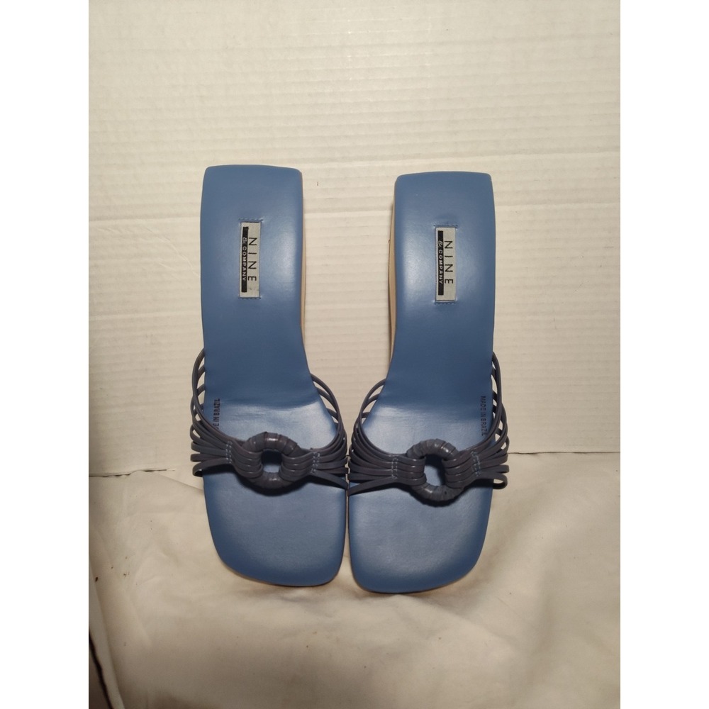 NIB Nine & Co Sea Blue Houghton Leather Wedge Strappy Sandals 8M New Old Stock - Picture 9 of 9